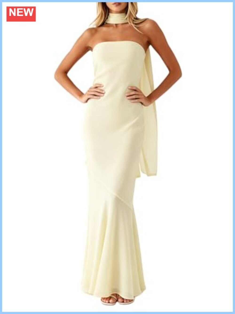 Strapless Bodycon Floral Mesh Tube Maxi Dress with Scarf